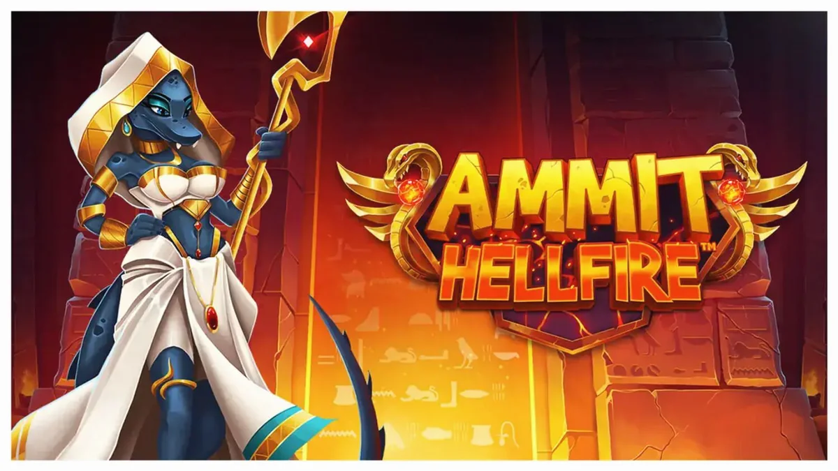 Tampilan visual slot Ammit Hellfire dengan tema dewi Mesir dan grid 5x3