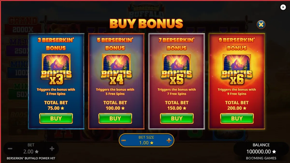 Tampilan visual slot Beserkin’ Buffalo Power Hit dengan latar belakang alam liar dan simbol hewan mistis.